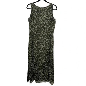Vintage Allison Taylor Y2K Silk Tropical Leaf Print Maxi Shift Dress Sleeveless